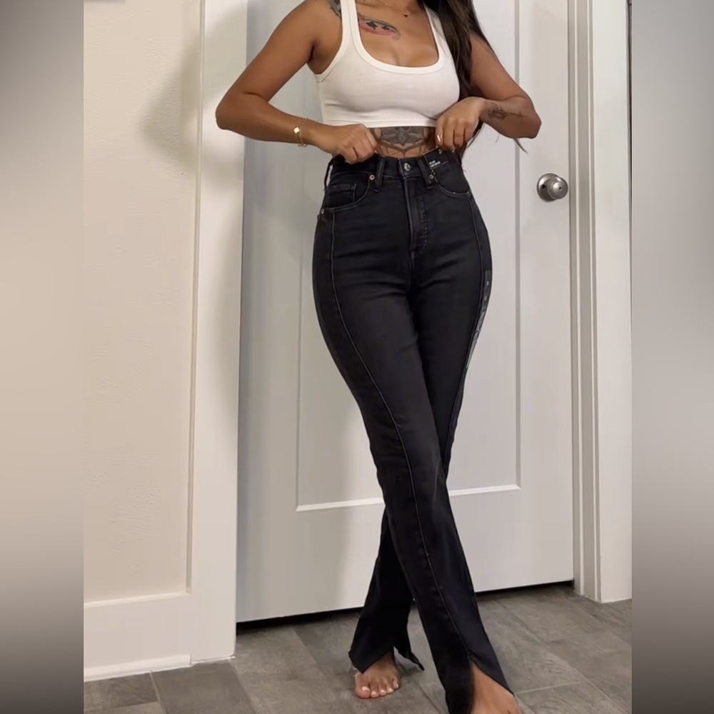 Women's Black Jeans Split Raw Hem